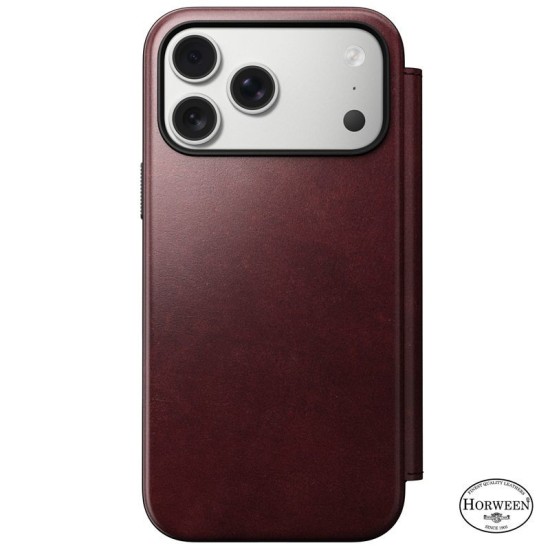 Husa tip carte din piele Horween Nomad Modern Folio pentru iPhone 17 Pro Max, visiniu (iPhone 17 Pro Max, NM011826858) by www.silkase.ro