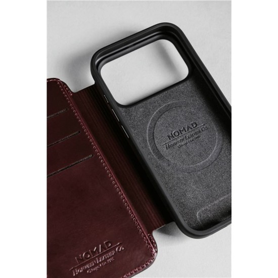 Husa tip carte din piele Horween Nomad Modern Folio pentru iPhone 17 Pro Max, visiniu (iPhone 17 Pro Max, NM011826858) by www.silkase.ro