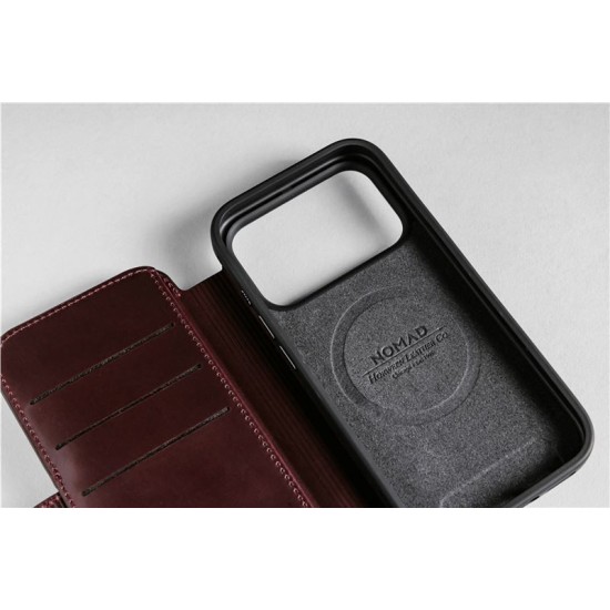 Husa tip carte din piele Horween Nomad Modern Folio pentru iPhone 17 Pro Max, visiniu (iPhone 17 Pro Max, NM011826858) by www.silkase.ro