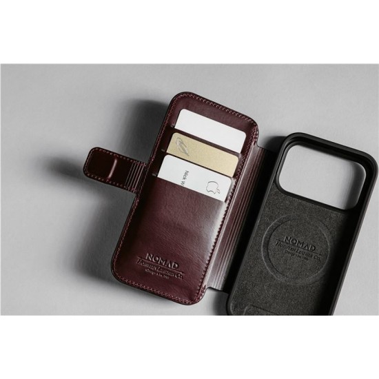 Husa tip carte din piele Horween Nomad Modern Folio pentru iPhone 17 Pro Max, visiniu (iPhone 17 Pro Max, NM011826858) by www.silkase.ro