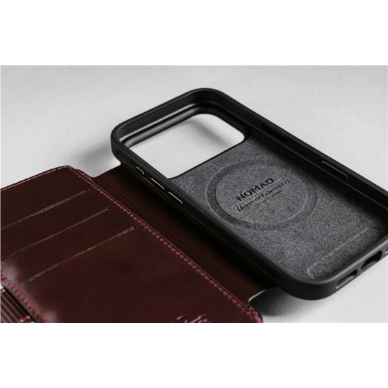 Husa tip carte din piele Horween Nomad Modern Folio pentru iPhone 17 Pro Max, visiniu (iPhone 17 Pro Max, NM011826858) by www.silkase.ro