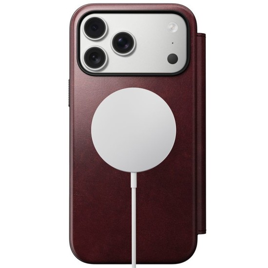 Husa tip carte din piele Horween Nomad Modern Folio pentru iPhone 17 Pro Max, visiniu (iPhone 17 Pro Max, NM011826858) by www.silkase.ro