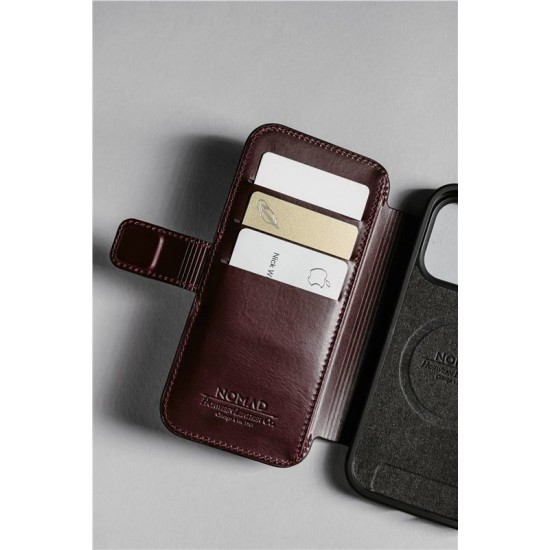 Husa tip carte din piele Horween Nomad Modern Folio pentru iPhone 17 Pro Max, visiniu (iPhone 17 Pro Max, NM011826858) by www.silkase.ro