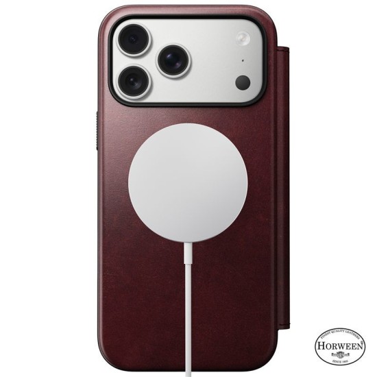 Husa tip carte din piele Horween Nomad Modern Folio pentru iPhone 17 Pro Max, visiniu (iPhone 17 Pro Max, NM011826858) by www.silkase.ro