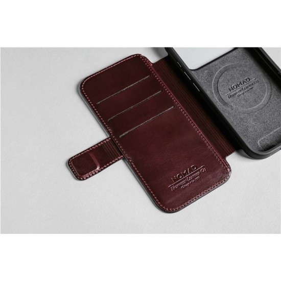 Husa tip carte din piele Horween Nomad Modern Folio pentru iPhone 17 Pro Max, visiniu (iPhone 17 Pro Max, NM011826858) by www.silkase.ro