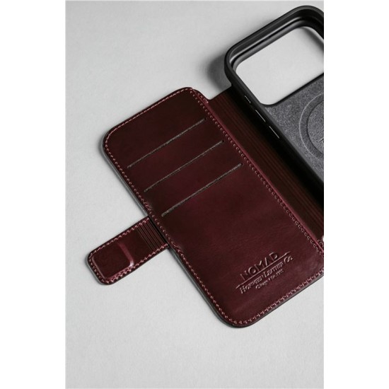 Husa tip carte din piele Horween Nomad Modern Folio pentru iPhone 17 Pro Max, visiniu (iPhone 17 Pro Max, NM011826858) by www.silkase.ro