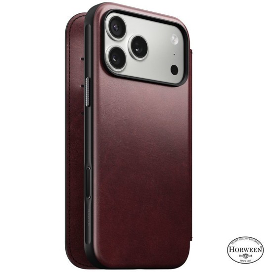 Husa tip carte din piele Horween Nomad Modern Folio pentru iPhone 17 Pro Max, visiniu (iPhone 17 Pro Max, NM011826858) by www.silkase.ro