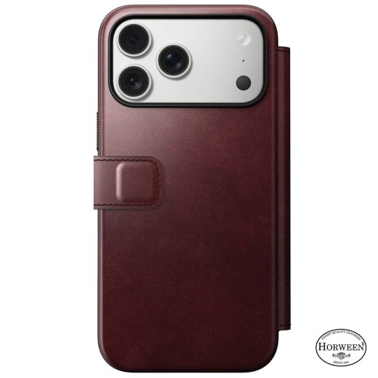 Husa tip carte din piele Horween Nomad Modern Folio pentru iPhone 17 Pro Max, visiniu (iPhone 17 Pro Max, NM011826858) by www.silkase.ro