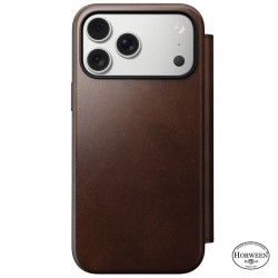 Husa tip carte din piele Horween Nomad Modern Folio pentru iPhone 17 Pro Max, maro rustic