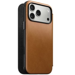 Husa tip carte din piele Nomad Modern Folio pentru iPhone 17 Pro Max, cafeniu englezesc