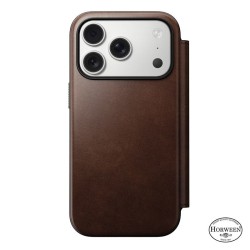 Husa tip carte din piele Horween Nomad Modern Folio pentru iPhone 17 Pro, maro rustic