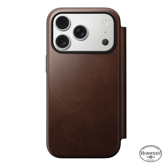 Husa tip carte din piele Horween Nomad Modern Folio pentru iPhone 17 Pro, maro rustic (iPhone 17 Pro, NM014155858) by www.silkase.ro
