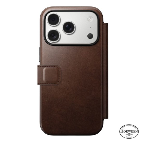 Husa tip carte din piele Horween Nomad Modern Folio pentru iPhone 17 Pro, maro rustic (iPhone 17 Pro, NM014155858) by www.silkase.ro