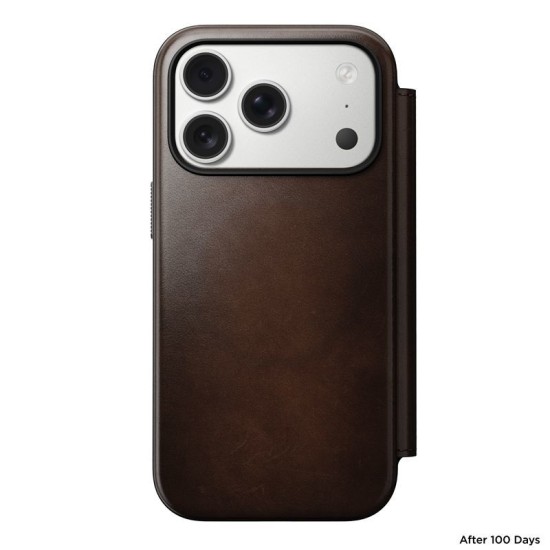 Husa tip carte din piele Horween Nomad Modern Folio pentru iPhone 17 Pro, maro rustic (iPhone 17 Pro, NM014155858) by www.silkase.ro