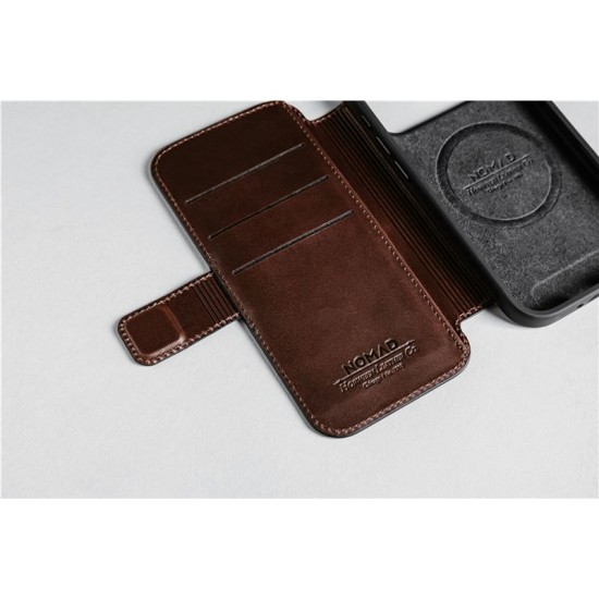 Husa tip carte din piele Horween Nomad Modern Folio pentru iPhone 17 Pro, maro rustic (iPhone 17 Pro, NM014155858) by www.silkase.ro