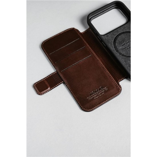 Husa tip carte din piele Horween Nomad Modern Folio pentru iPhone 17 Pro, maro rustic (iPhone 17 Pro, NM014155858) by www.silkase.ro