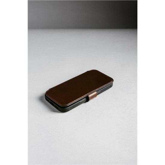 Husa tip carte din piele Horween Nomad Modern Folio pentru iPhone 17 Pro, maro rustic (iPhone 17 Pro, NM014155858) by www.silkase.ro