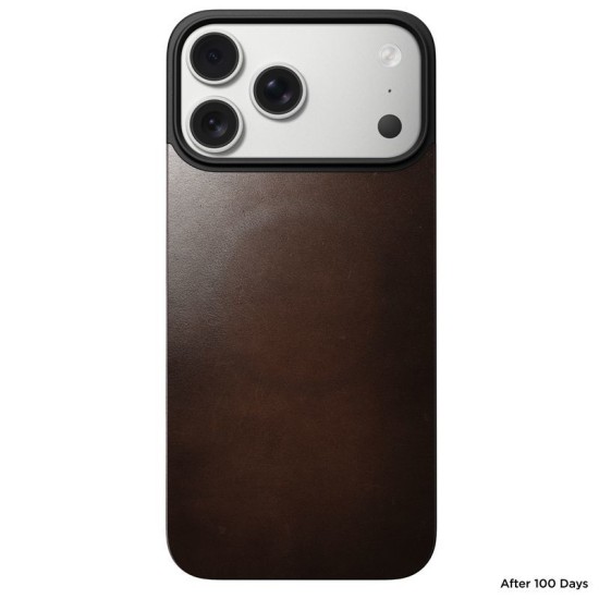 Capac spate magnetic din piele Horween Nomad pentru iPhone 17 Pro, maro rustic (iPhone 17 Pro, NM014407858) by www.silkase.ro