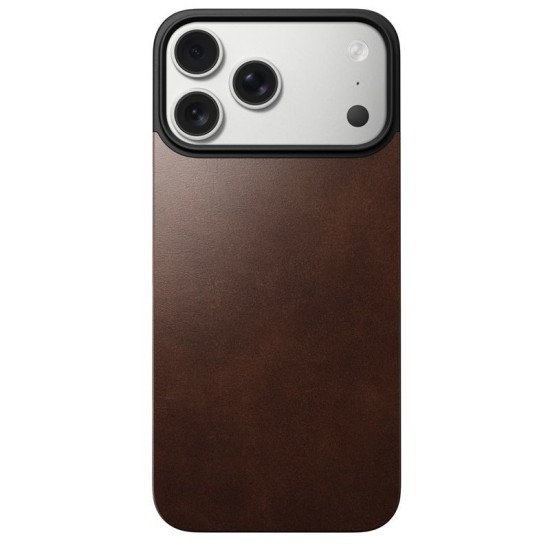 Capac spate magnetic din piele Horween Nomad pentru iPhone 17 Pro, maro rustic (iPhone 17 Pro, NM014407858) by www.silkase.ro