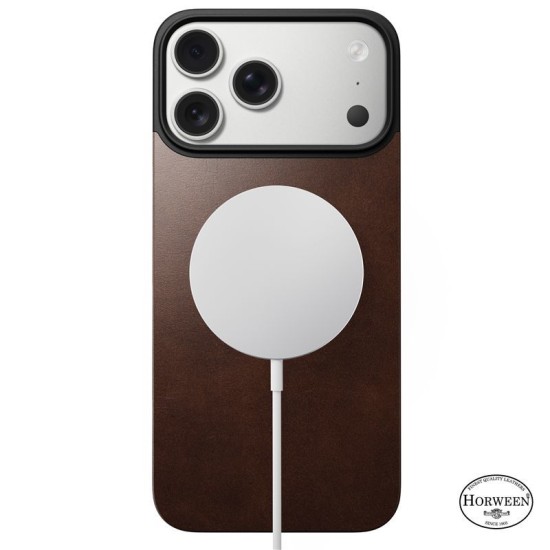 Capac spate magnetic din piele Horween Nomad pentru iPhone 17 Pro, maro rustic (iPhone 17 Pro, NM014407858) by www.silkase.ro