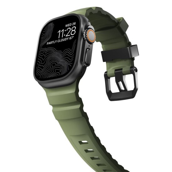 Curea cauciuc NOMAD Rocky Point compatibila cu Apple Watch 4/5/6/7/8/9/10/SE/Ultra1/2 42/44/45/46/49mm Forest/Black (Ingredi, NM014797858) by www.silkase.ro