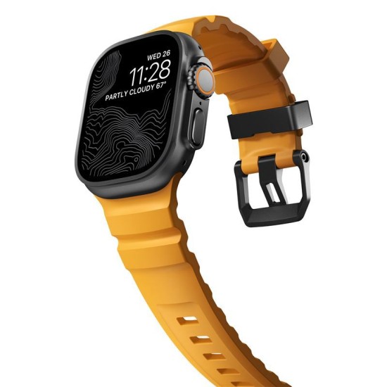 Curea cauciuc NOMAD Rocky Point compatibila cu Apple Watch 4/5/6/7/8/9/10/SE/Ultra1/2 42/44/45/46/49mm Sol/Black (Ingredi, NM014810858) by www.silkase.ro
