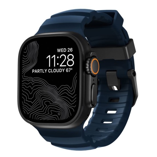 Curea cauciuc NOMAD Rocky Point compatibila cu Apple Watch 4/5/6/7/8/9/10/SE/Ultra1/2 42/44/45/46/49mm Atlantic/Black (Ingredi, NM014827858) by www.silkase.ro