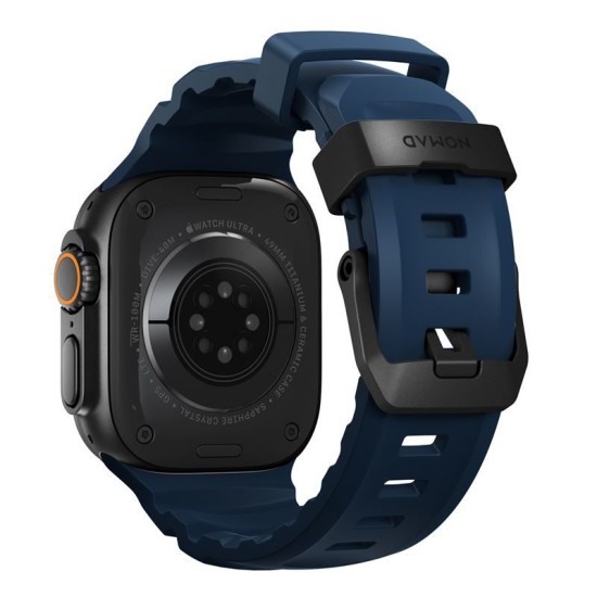 Curea cauciuc NOMAD Rocky Point compatibila cu Apple Watch 4/5/6/7/8/9/10/SE/Ultra1/2 42/44/45/46/49mm Atlantic/Black (Ingredi, NM014827858) by www.silkase.ro