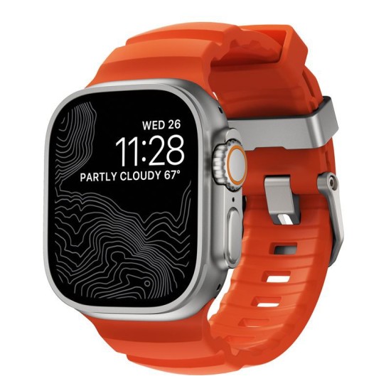 Curea cauciuc NOMAD Rocky Point compatibila cu Apple Watch 4/5/6/7/8/9/10/SE/Ultra1/2 42/44/45/46/49mm Magma/Silver (Nomad, Ingredi) by www.silkase.ro Curea cauciuc NOMAD Rocky Point compatibila cu Apple Watch 4/5/6/7/8/9/10/SE/Ultra1/2 42/44/45/46/49mm Magma/Silver (Ingredi, NM014872858) by www.silkase.ro