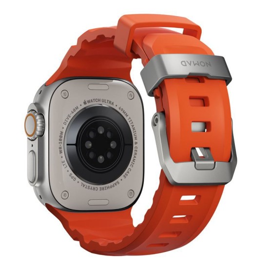 Curea cauciuc NOMAD Rocky Point compatibila cu Apple Watch 4/5/6/7/8/9/10/SE/Ultra1/2 42/44/45/46/49mm Magma/Silver (Nomad, Ingredi) by www.silkase.ro Curea cauciuc NOMAD Rocky Point compatibila cu Apple Watch 4/5/6/7/8/9/10/SE/Ultra1/2 42/44/45/46/49mm Magma/Silver (Ingredi, NM014872858) by www.silkase.ro