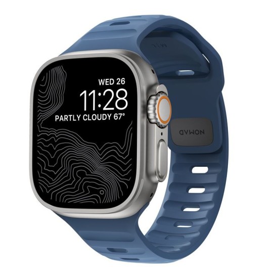 Curea rezistenta la apa NOMAD Sport compatibila cu Apple Watch 4/5/6/7/8/9/10/SE/Ultra1/2 42/44/45/46/49mm, M/L, Naval Blue (Ingredi, NM014919858) by www.silkase.ro