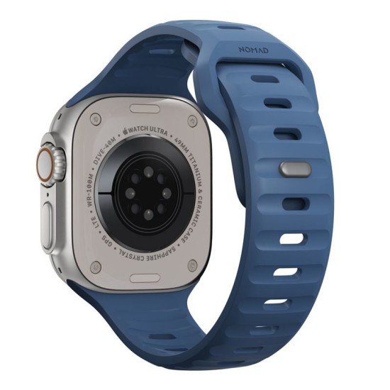 Curea rezistenta la apa NOMAD Sport compatibila cu Apple Watch 4/5/6/7/8/9/10/SE/Ultra1/2 42/44/45/46/49mm, M/L, Naval Blue (Ingredi, NM014919858) by www.silkase.ro