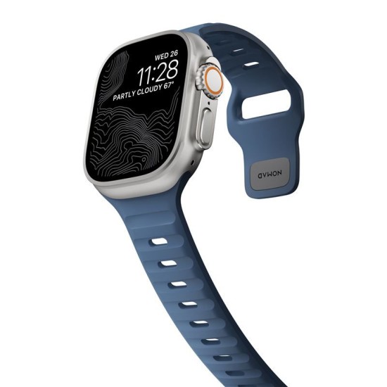 Curea rezistenta la apa NOMAD Sport compatibila cu Apple Watch 4/5/6/7/8/9/10/SE/Ultra1/2 42/44/45/46/49mm, M/L, Naval Blue (Ingredi, NM014919858) by www.silkase.ro