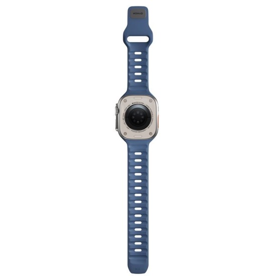 Curea rezistenta la apa NOMAD Sport compatibila cu Apple Watch 4/5/6/7/8/9/10/SE/Ultra1/2 42/44/45/46/49mm, M/L, Naval Blue (Ingredi, NM014919858) by www.silkase.ro