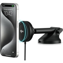 Suport auto universal iOttie Velox Mini Qi2, Magnetic MagSafe, Incarcare Wireless 15W, Dashboard / Windshield Mount, Negru
