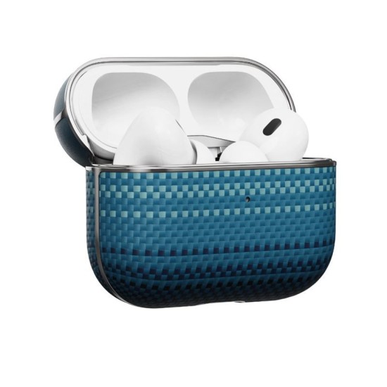 Husa magnetica din fibra de aramida Pitaka pentru AirPods Pro 2, model Moonrise (Pro 2, APM2403) by www.silkase.ro