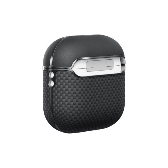 Carcasa Pitaka Aramid Fiber Magnetic Case pentru AirPods 4, negru/gri (4, APM2404) by www.silkase.ro
