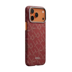 Husa ultra-subtire Pitaka pentru iPhone 17 Pro, model Monogram auriu/rosu