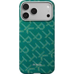 Husa ultra-subtire Pitaka pentru iPhone 17 Pro, model Monogram auriu/verde Husa ultra-subtire Pitaka pentru iPhone 17 Pro, model Monogram auriu/verde
