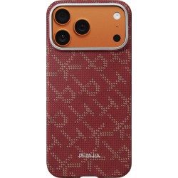 Husa ultra-subtire Pitaka pentru iPhone 17 Pro Max, model Monogram auriu/rosu