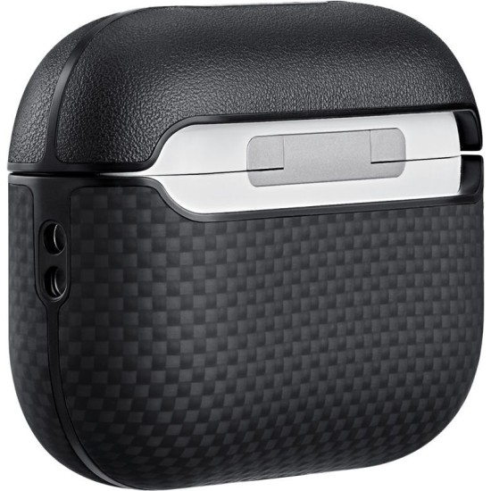 Husă Magnetică Pitaka din Fibră de Aramidă pentru AirPods Pro 3, Black/Grey (Pro 3, APM2501) by www.silkase.ro
