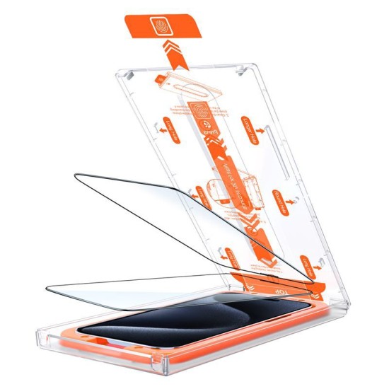 Set 2 folii sticla cu sistem de montare Mobile Origin Orange Screen Guard compatibil cu iPhone 15 Pro Black (Ingredi, SGA-F-i15Pro-2pk) by www.silkase.ro