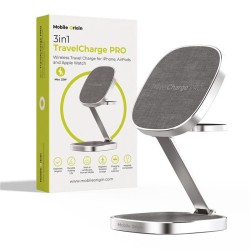 Incarcator Wireless 3 in 1 Mobile Origin TravelCharge PRO, Compatibil MagSafe, 15W, Cablu USB-C inclus, Argintiu
