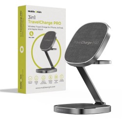 Incarcator Wireless 3 in 1 Mobile Origin TravelCharge PRO, Compatibil MagSafe, 15W, Cablu USB-C inclus, Gri