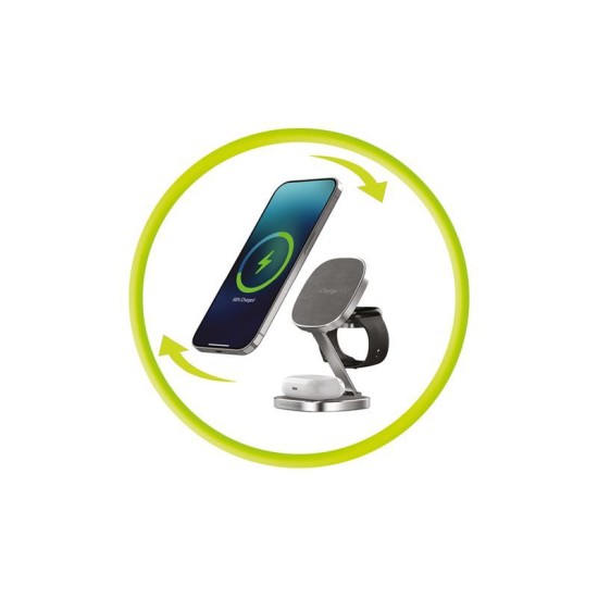 Incarcator Wireless 3 in 1 Mobile Origin TravelCharge PRO, Compatibil MagSafe, 15W, Cablu USB-C inclus, Gri (Incarcatoare, TC31-UC-GRY) by www.silkase.ro