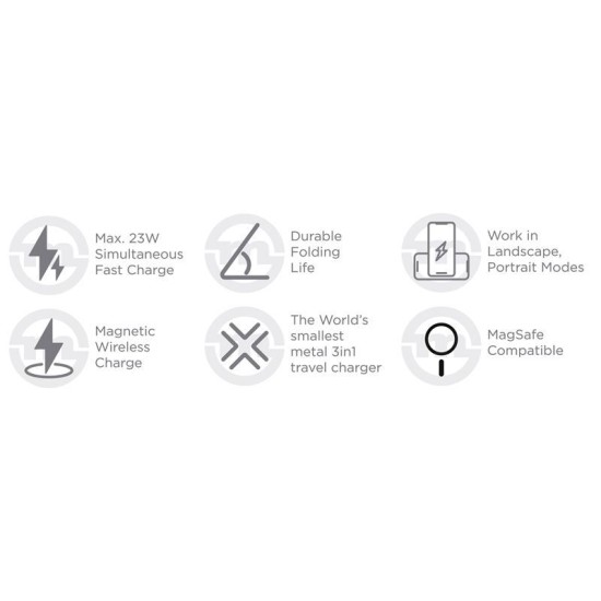 Incarcator Wireless 3 in 1 Mobile Origin TravelCharge PRO, Compatibil MagSafe, 15W, Cablu USB-C inclus, Gri (Incarcatoare, TC31-UC-GRY) by www.silkase.ro