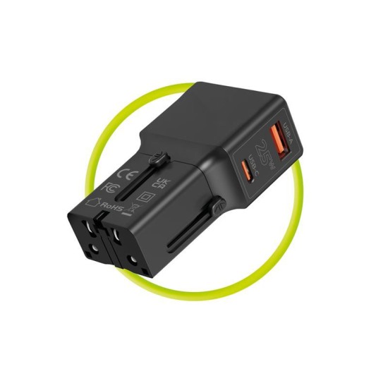 Incarcator retea tip adaptor Mobile Origin Travel, EU/US/UK/AU, 25W, USB/USB-C, Alb (Incarcatoare, TAD25-2P-WHT) by www.silkase.ro