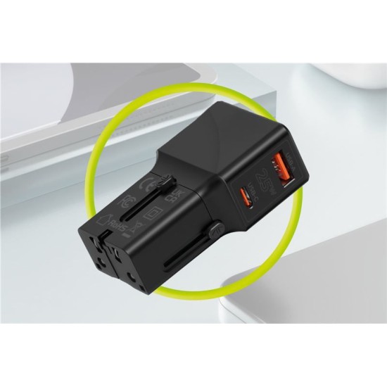 Incarcator retea tip adaptor Mobile Origin Travel, EU/US/UK/AU, 25W, USB/USB-C, Alb (Incarcatoare, TAD25-2P-WHT) by www.silkase.ro