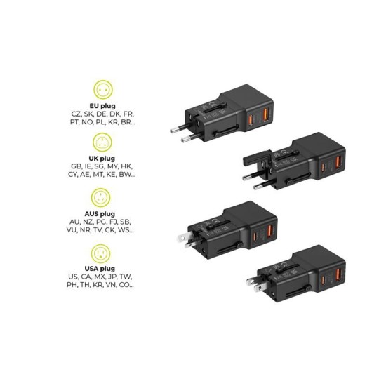 Incarcator retea tip adaptor Mobile Origin Travel, EU/US/UK/AU, 25W, USB/USB-C, Alb (Incarcatoare, TAD25-2P-WHT) by www.silkase.ro