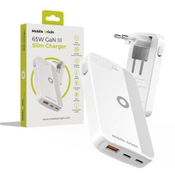 Incarcator retea Mobile Origin GaN 3, USB, 2x USB-C, 65W, Design slim, Alb
